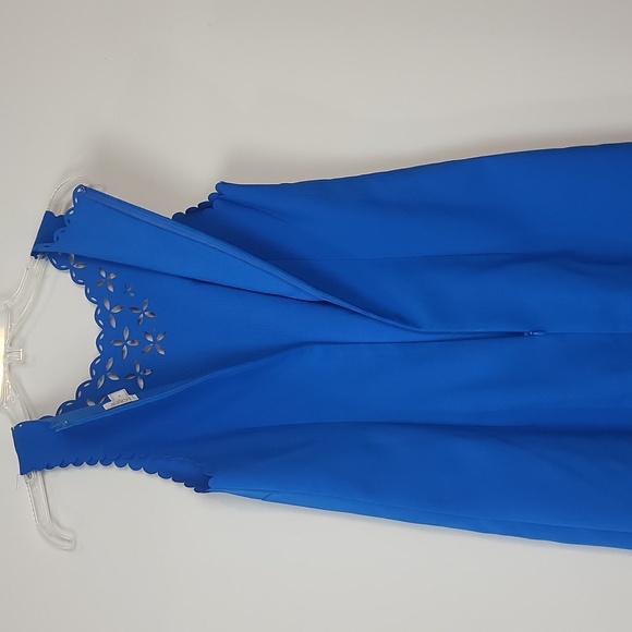 J. CREW Blue Laser Cut-Out Scallop Edge Sleeveless Midi Dress - Picture 5 of 10